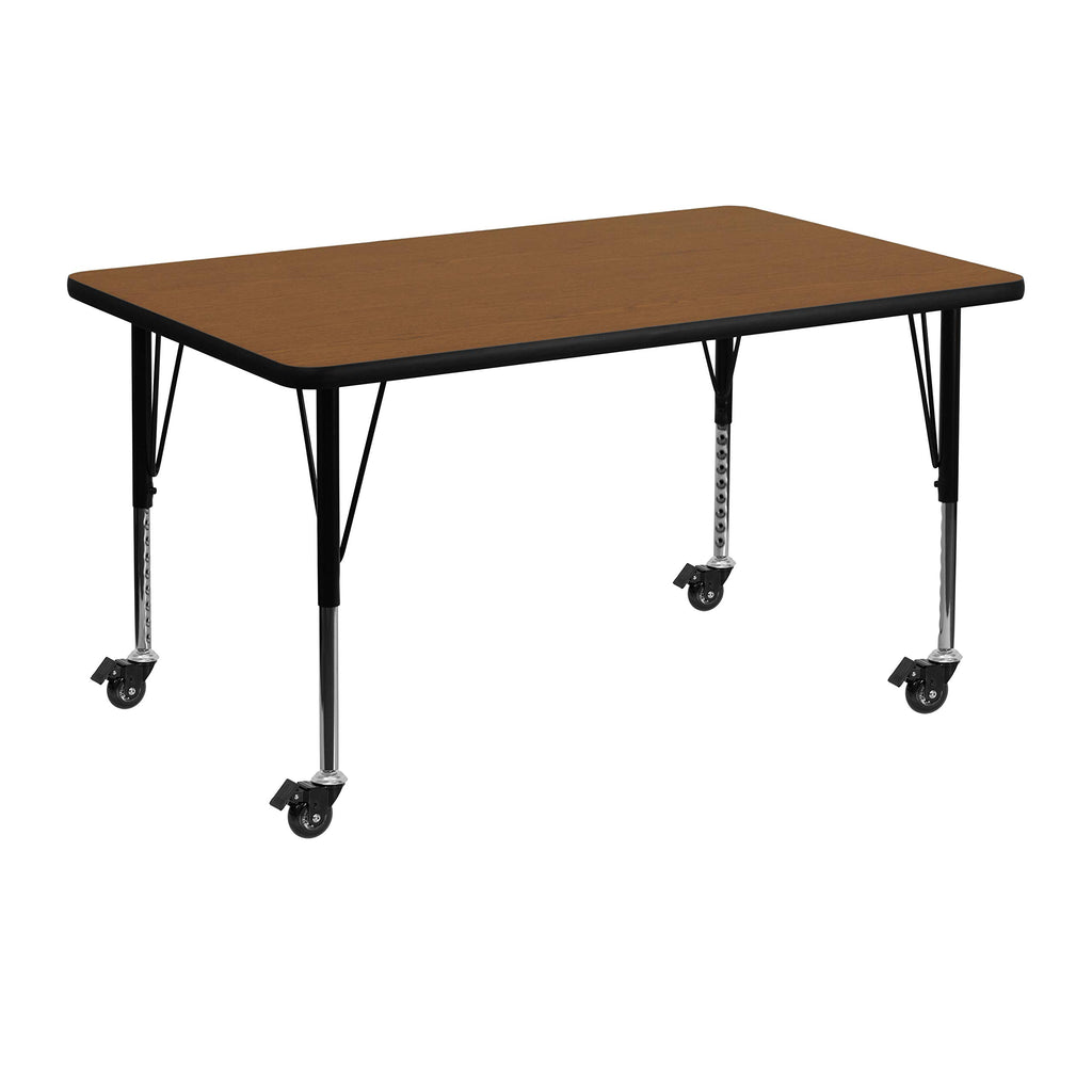 Flash Furniture Wren Mobile 30''W X 48''L Rectangular Oak Hp Laminate Activity Table - Height Adjustable Short Legs