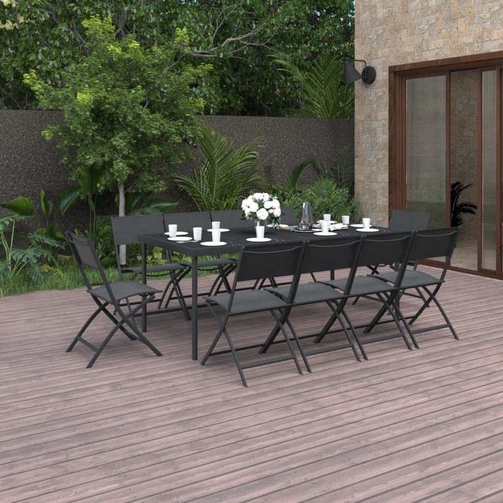 vidaXL Patio Dining Set 11 Piece Garden Outdoor Lawn Yard Terrace Balcony Dining Dinner Dinette Table and Chair Seat Seating Furniture Steel