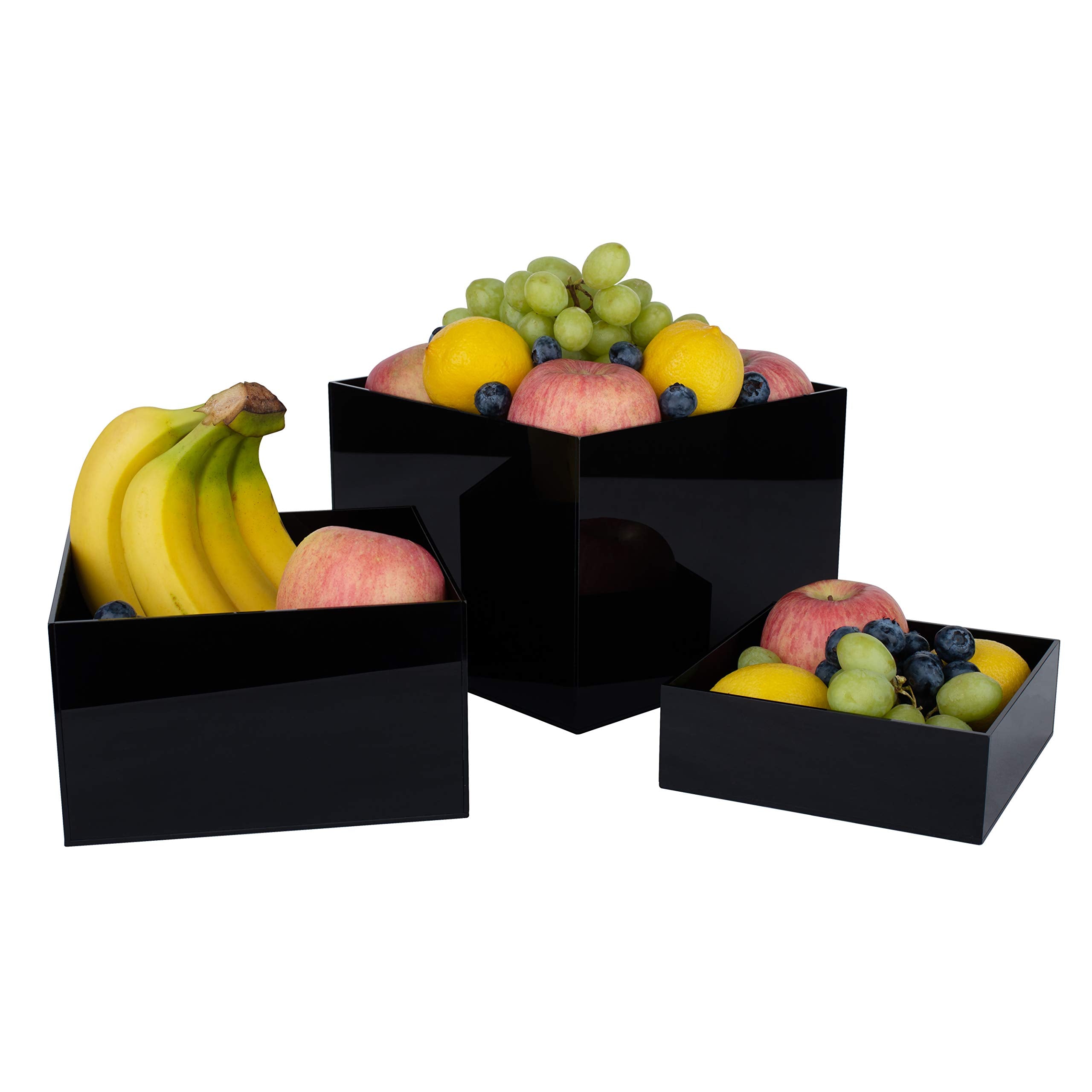Red Co. Set Of 3 Glossy Black Acrylic Cube Display Nesting Risers With Hollow Bottoms - 2 Pack