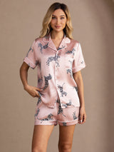 [Pink Zebra] SilkSilky  Short Sleeve Lapel Collar Women's Pajamas 001