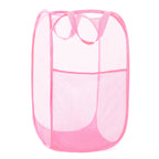 Durable Collapsible Laundry Baskets - Reinforced Mesh Pop Up Laundry Hamper with Side Pocket, Foldable Clothes Storage Hamper wi