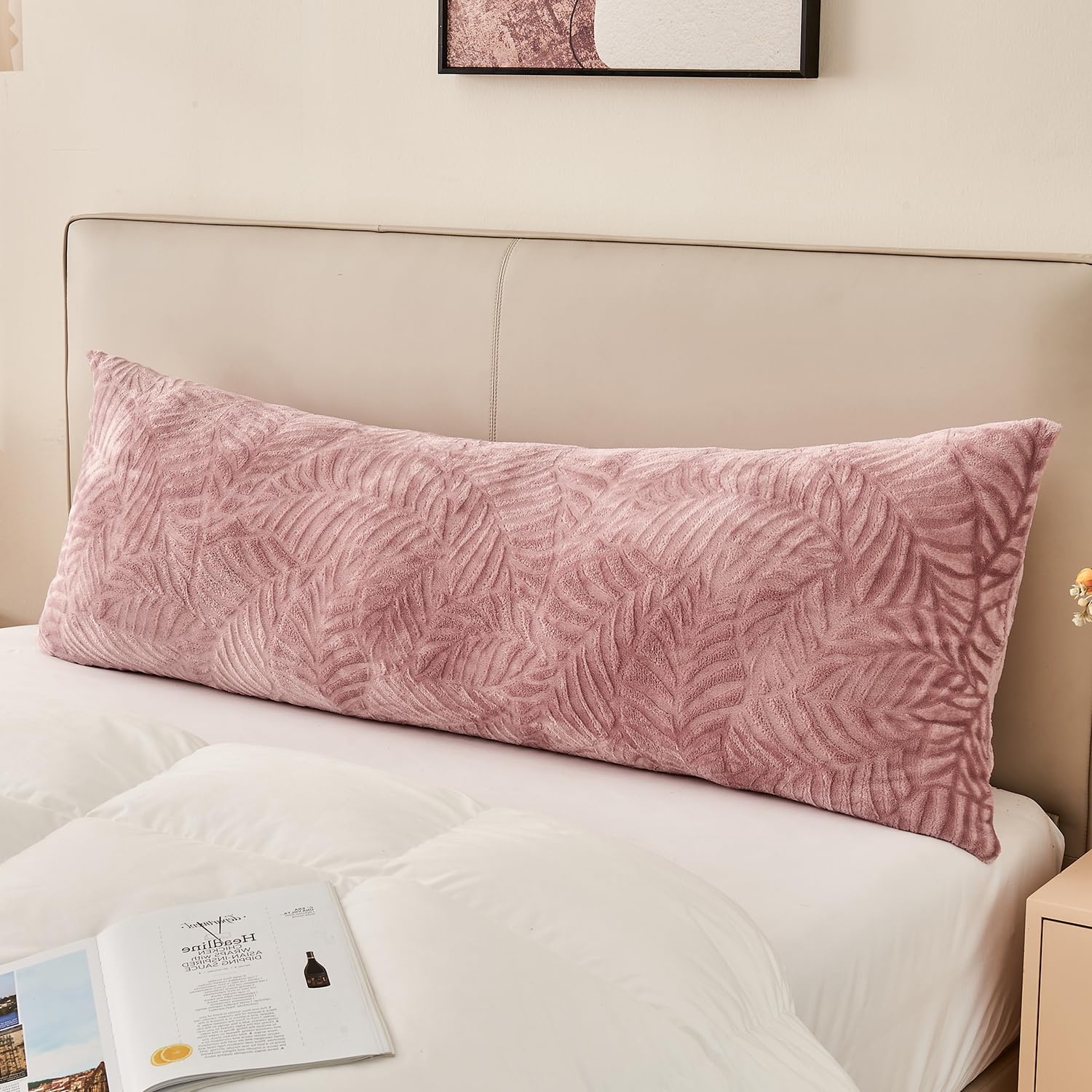 SOCHOW Body Pillow Cover 21x54 Inches, Super Soft and Cozy Leaves Textured Fleece Long Body Pillowcase with Zipper Closure,1 Pac