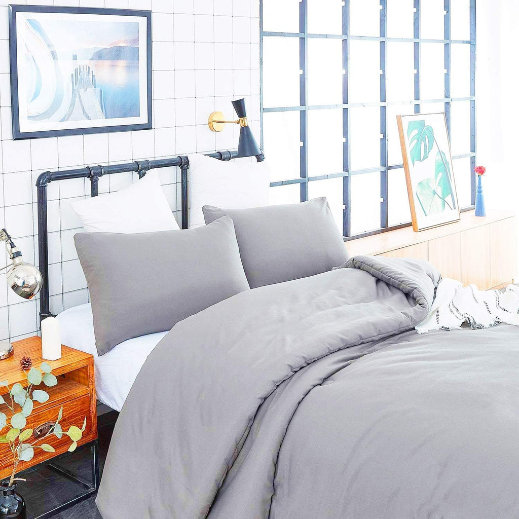 Houseri Bedding Set, Silver Grey Comforter Set, Cal King, 3 Pcs Including Comforter & Pillow Shams, Modern, Breathable Cotton, M