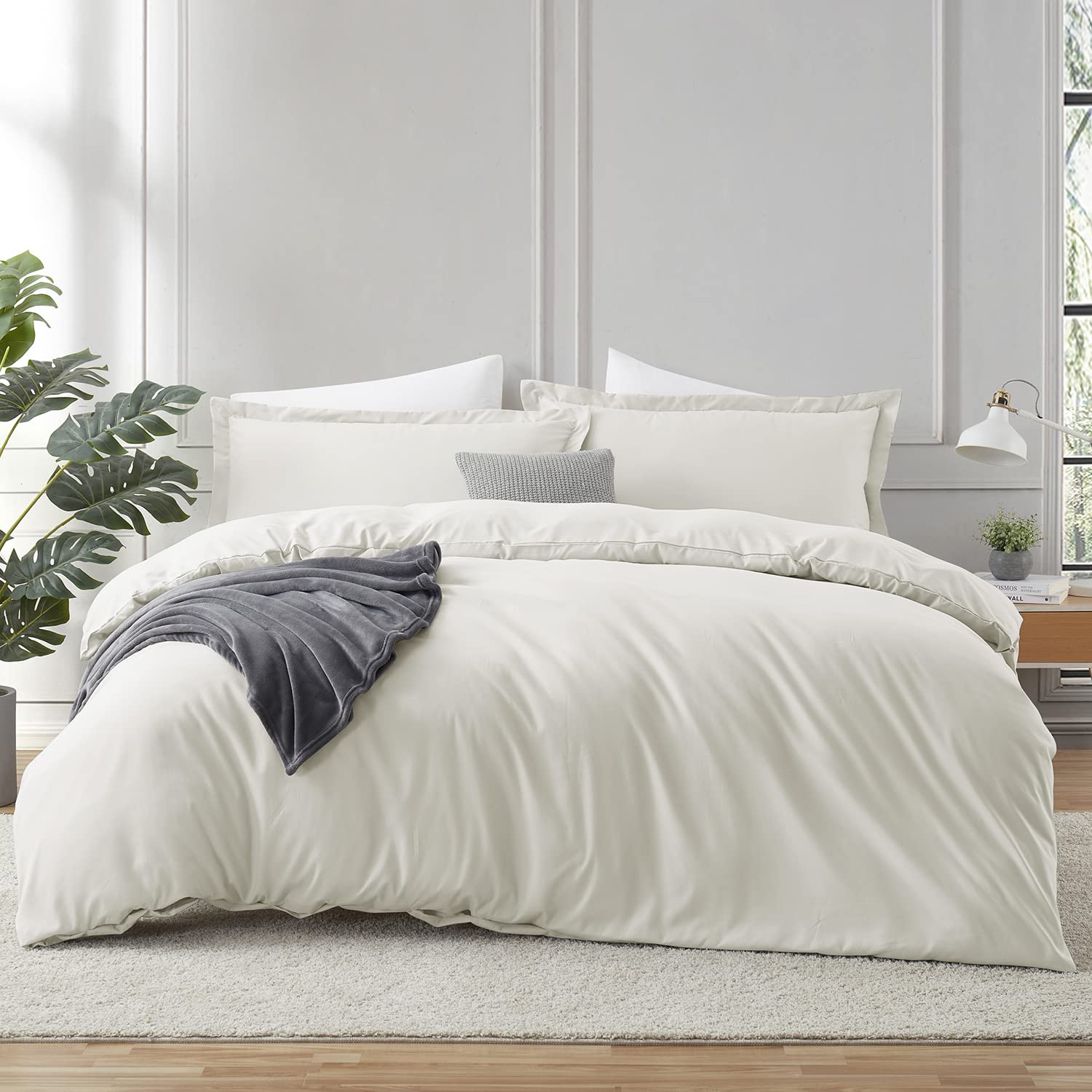 Hearth & Harbor Off White Duvet Cover Queen Size - 3 Piece Queen Duvet Cover Set, Soft Double Brushed Queen Size Duvet Covers Wi