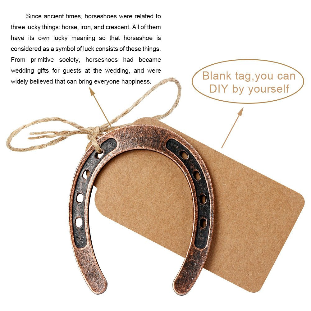 Aerwo 20Pcs Good Lucky Horse Shoes With Kraft Tag, Metal Mini Craft Horseshoes Decorations For Rustic Vintage Wedding Party Deco
