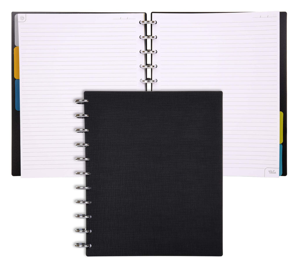 Talia Discbound Notebooks, Planner, Customizable, (Yblack W/Silver Discs, Letter (8.5In X 11In))