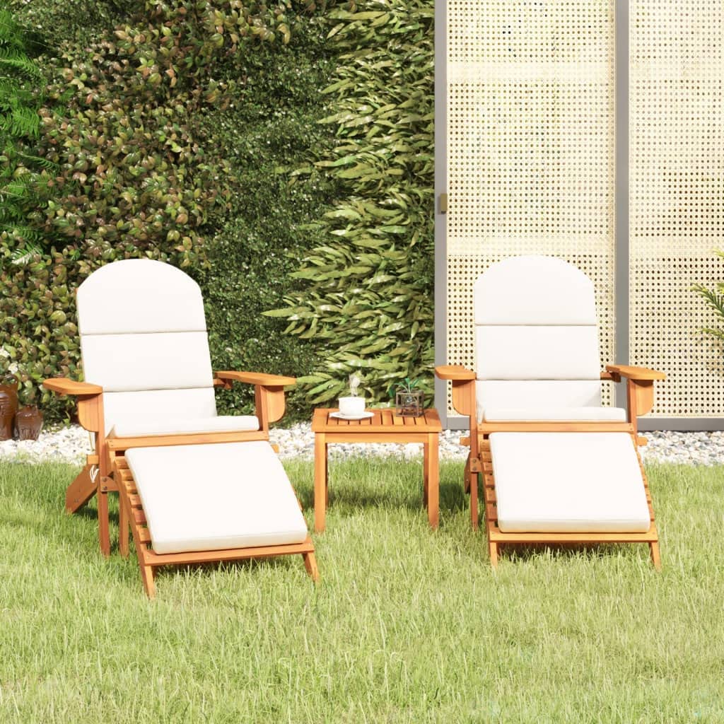 vidaXL 3 Piece Adirondack Patio Lounge Set - Solid Acacia Wood Construction, Comfortable Design with High Backrest and Wide Armrests, Includes Coffee Table, Easy Assembly, Foldable Chairs