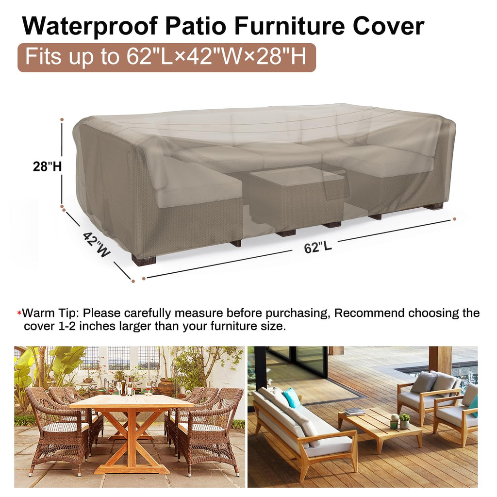 Mrrihand Heavy Duty Patio Furniture Covers, Outdoor Furniture Covers Waterproof Sectional Sofa Set , Patio Table And Chair Set Cover 62'L×42'W×28'H,Brown