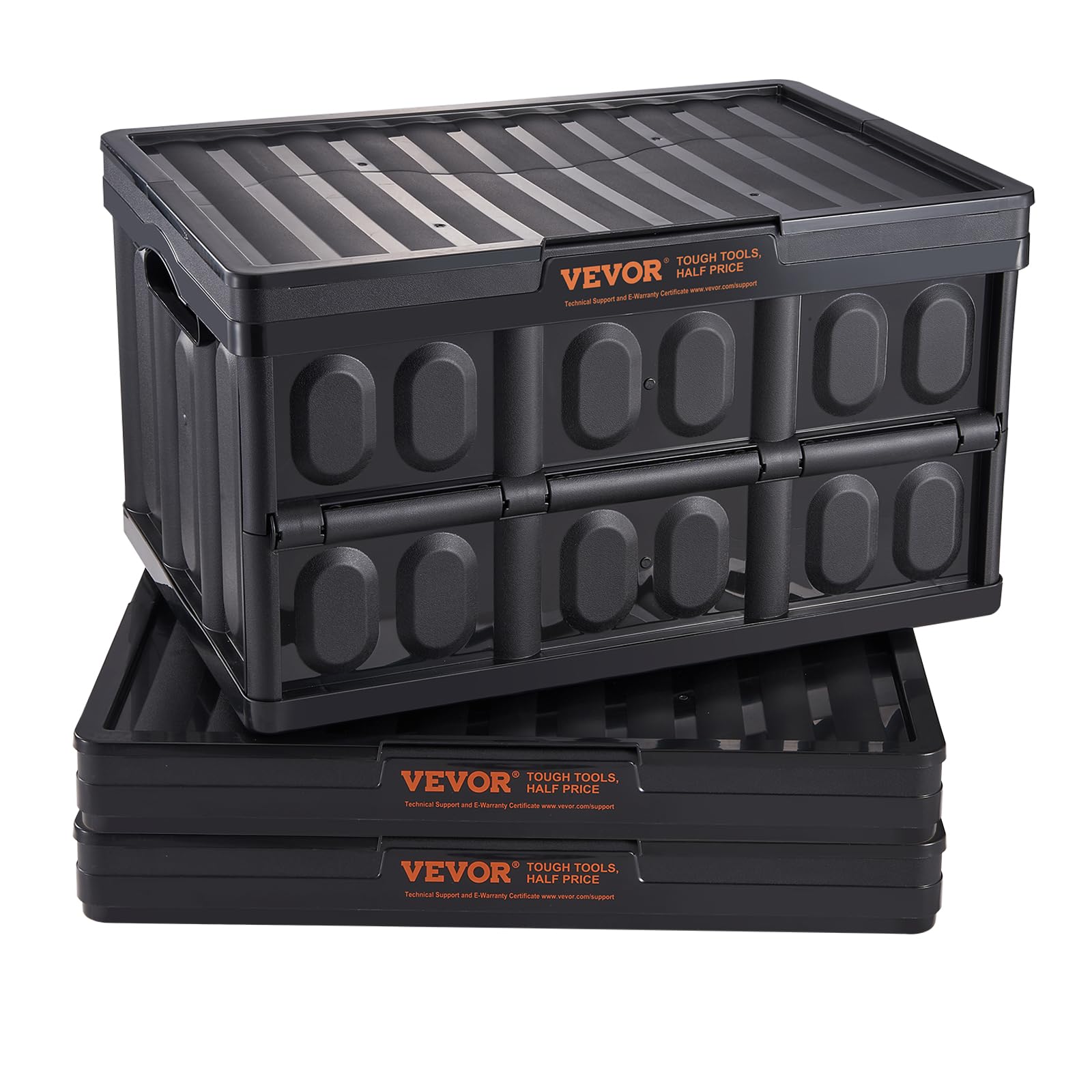 VEVOR 45L Collapsible Storage Bins with Lids 3 Packs, Stackable Utility Crates with Handles, Large Folding Containers for Organi