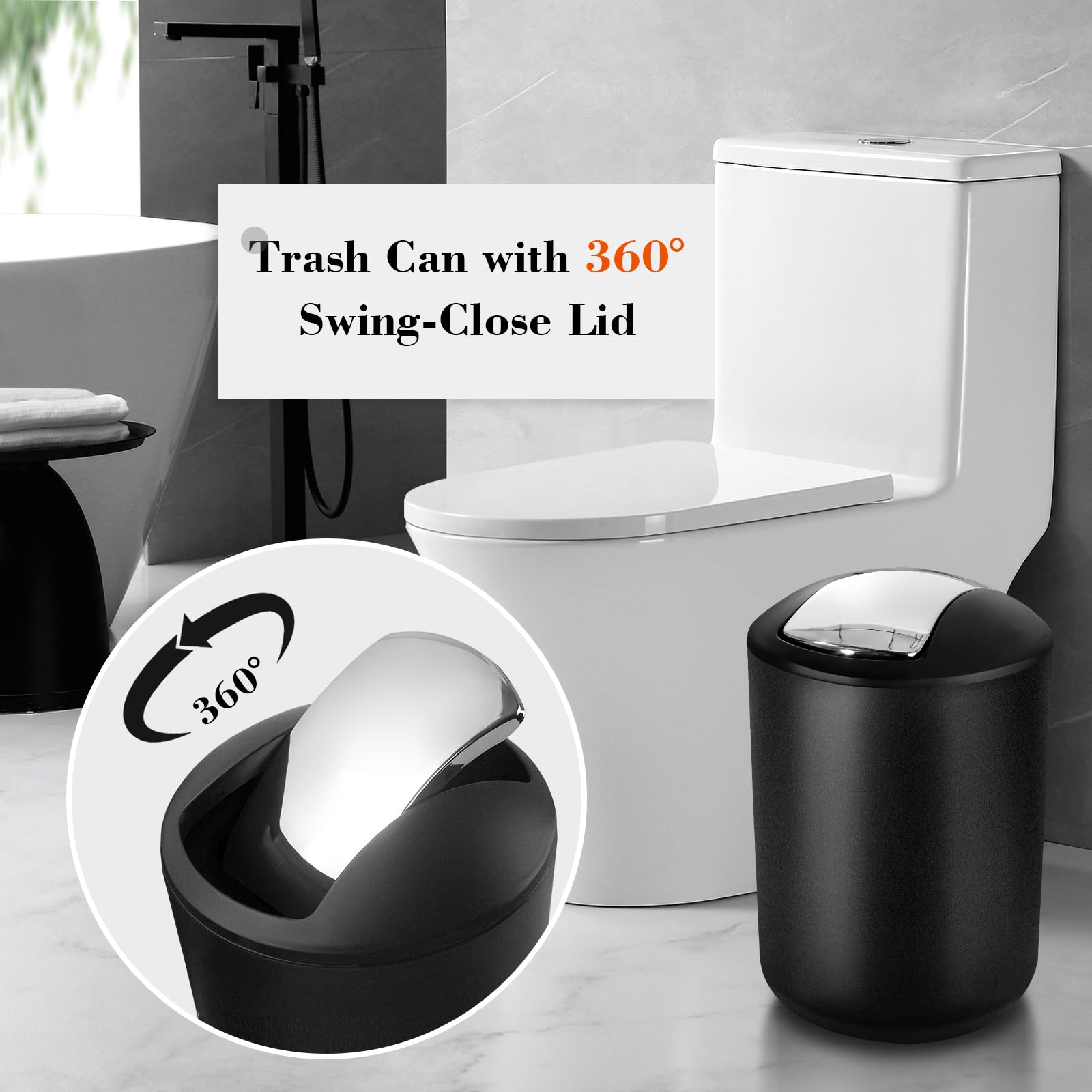 Alpiriral Bathroom Set, 20Pcs Bathroom Shower Curtain Sets With Hooks, Black Bathroom Accessories Set With Trash Can, Bathroom A