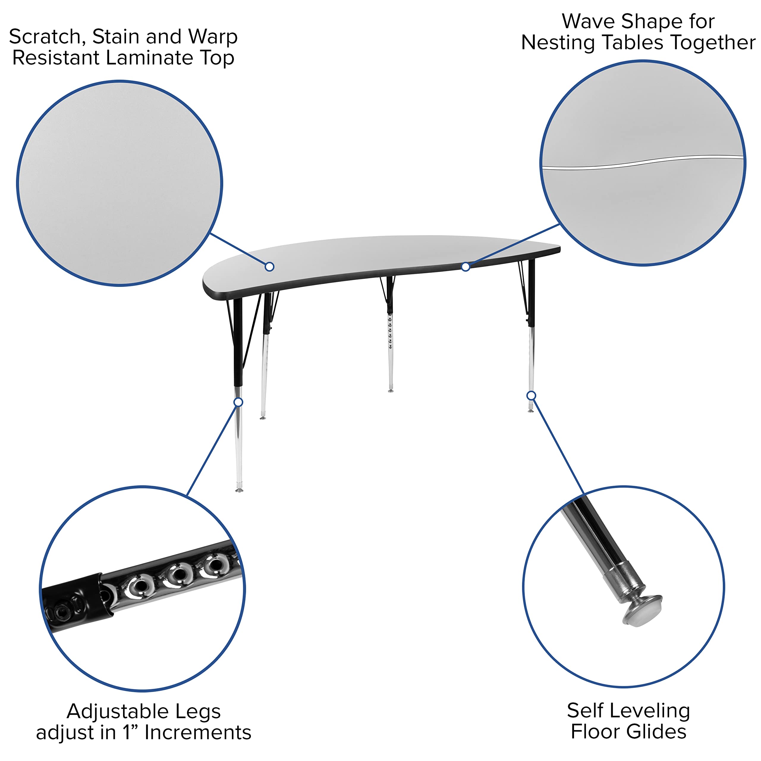 Flash Furniture Emmy 2 Piece Emmy 60" Circle Wave Flexible Grey Thermal Laminate Activity Table Set - Standard Height Adjustable Legs