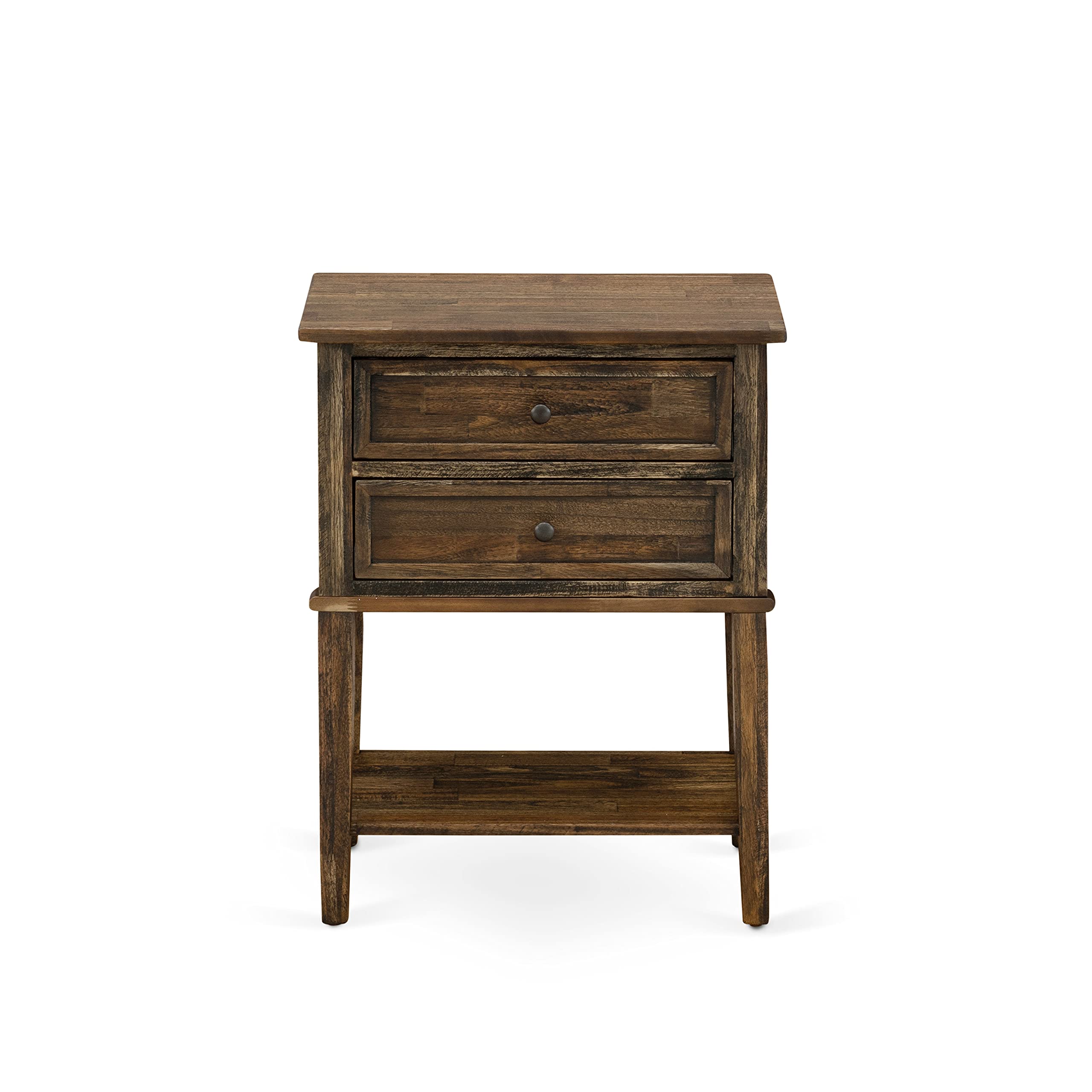 East West Furniture KD18F-1VL07 2 Piece Full Size Bed Set - 1 Bed Frame Brown Linen Fabric Padded and Button Tufted Headboard with 1 Nightstand - Distressed Jacobean Finish Nightstand