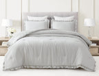 Chezmoi Collection Nora 2-Piece Ruffled Edge Trim Soft Washed Microfiber Comforter Set (Twin, Light Gray)
