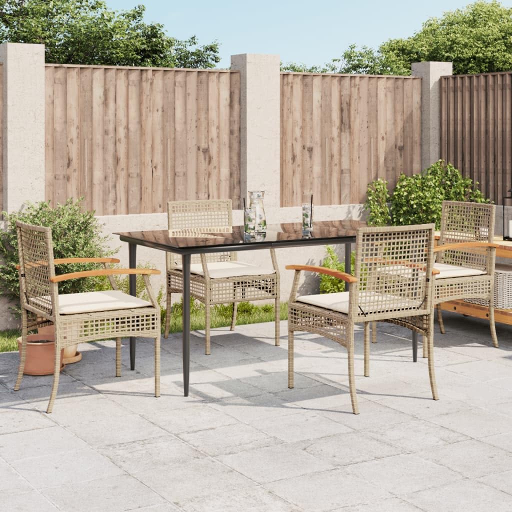 vidaXL Garden Dining Set with Pads 5 Pieces Beige Artificial Rattan