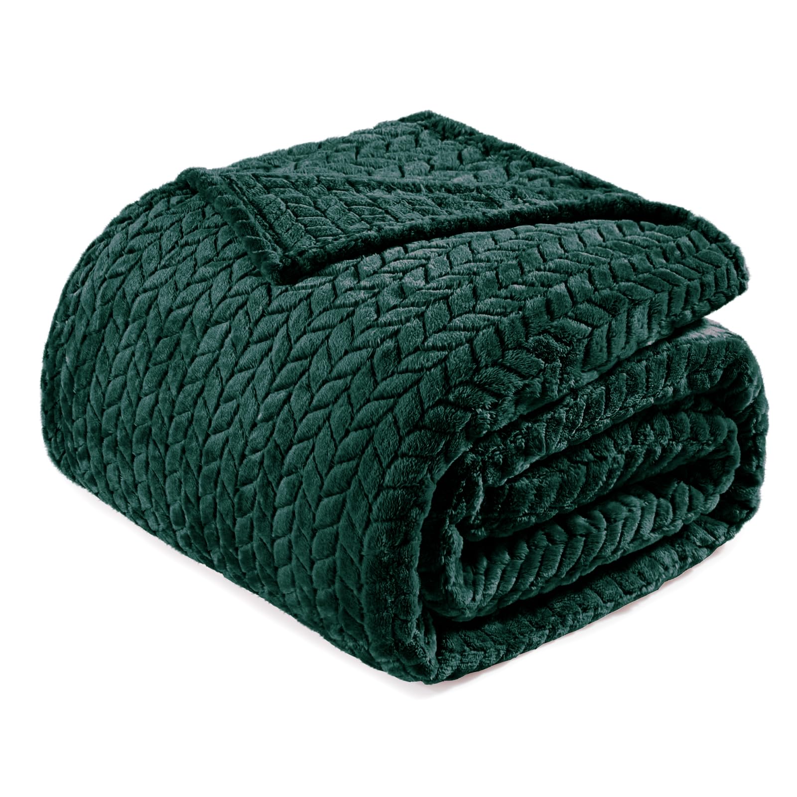 Exclusivo Mezcla Forest Green Fleece King Size Blanket For Bed, 90X104 Inches Soft Cozy 3D Decorative Jacquard Flannel Blankets,