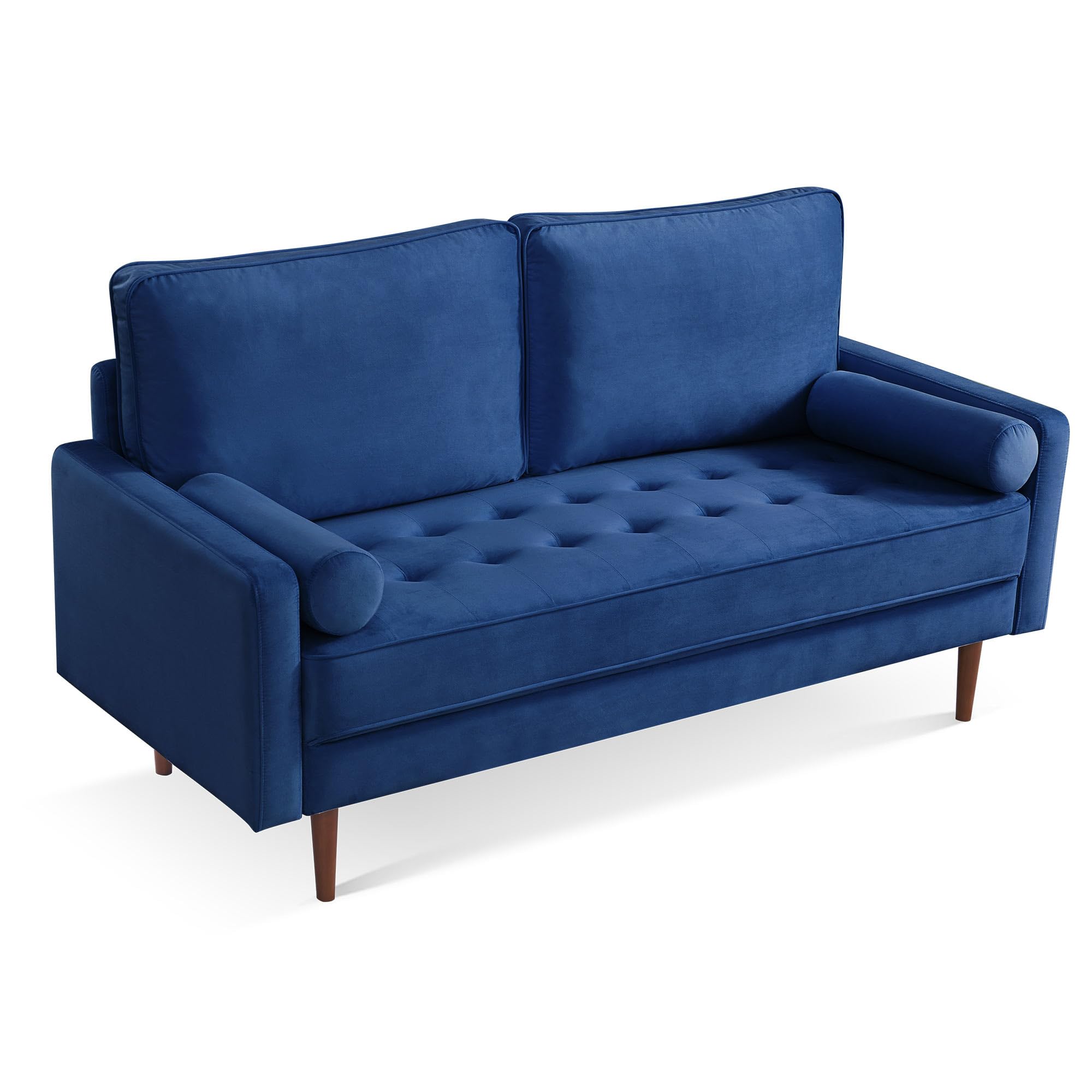 American Furniture Classics Blue 69 Inch Wide Upholstered Two Cushion Sofa with Bolster Pillows Velvet, 68" x 31.5" x 36"