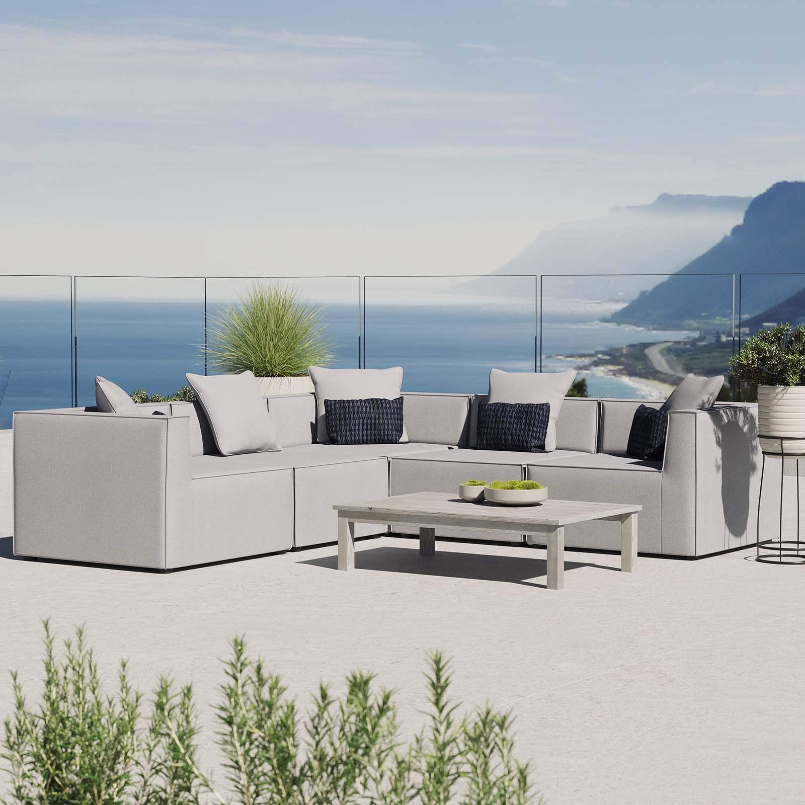 Modway Eei-4384-Gry Saybrook Patio Upholstered Sectional Sofa In Gray, 5-Piece Set