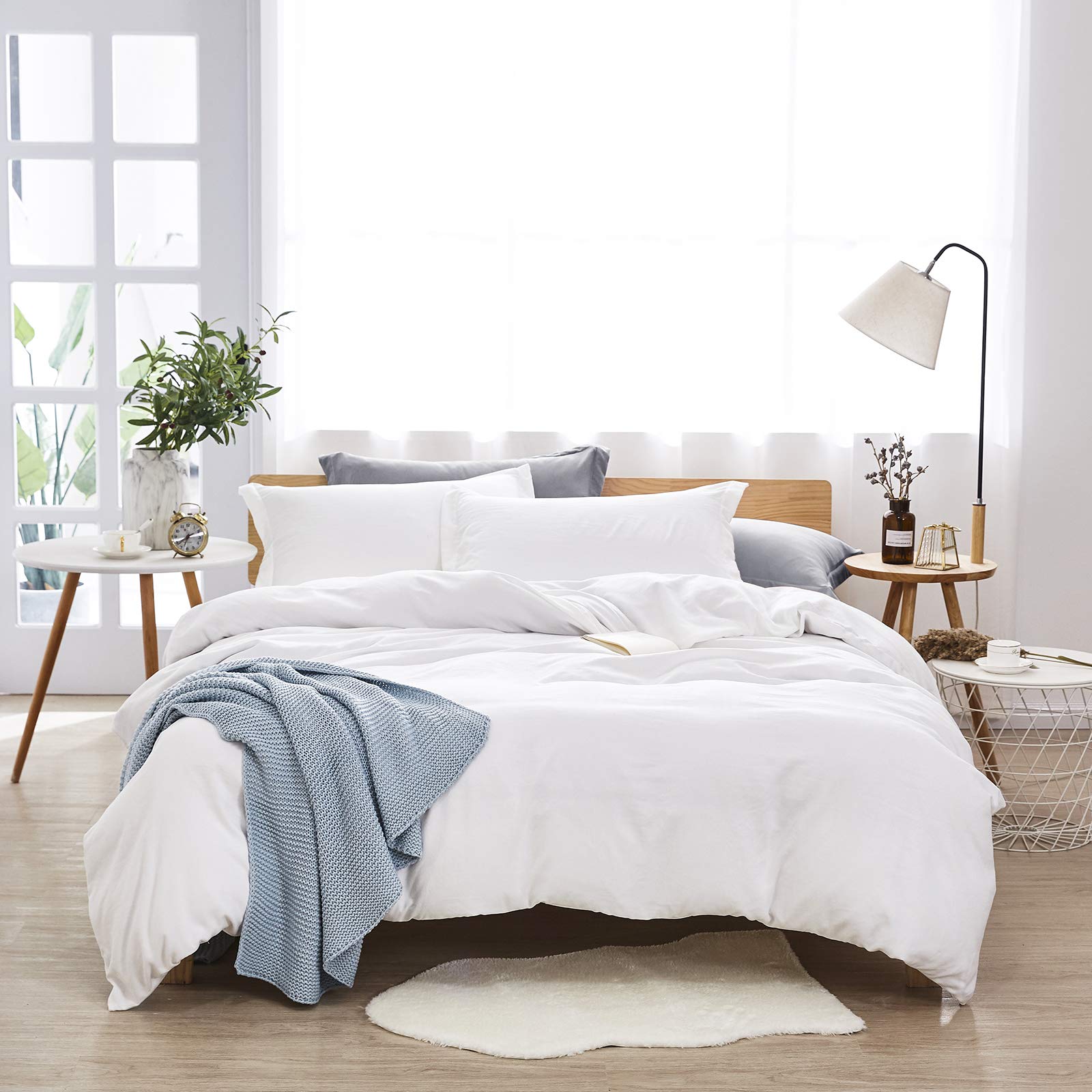 Dreaming Wapiti Duvet Cover King,Washed Microfiber King Size Duvet Cover Set,Solid Color - Soft And Breathable With Zipper Closure & Corner Ties (White, King)