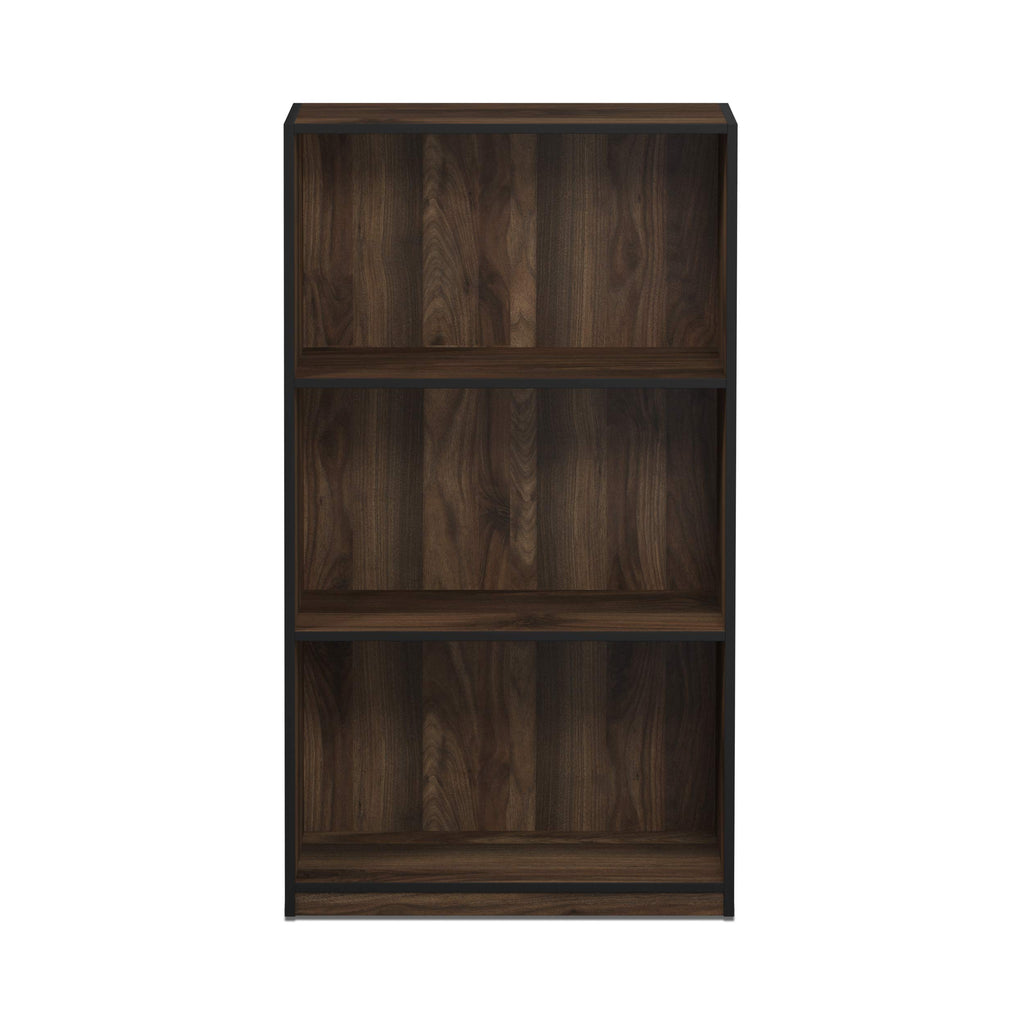 FURINNO Basic 3-Tier Bookcase Storage Shelves, Columbia Walnut