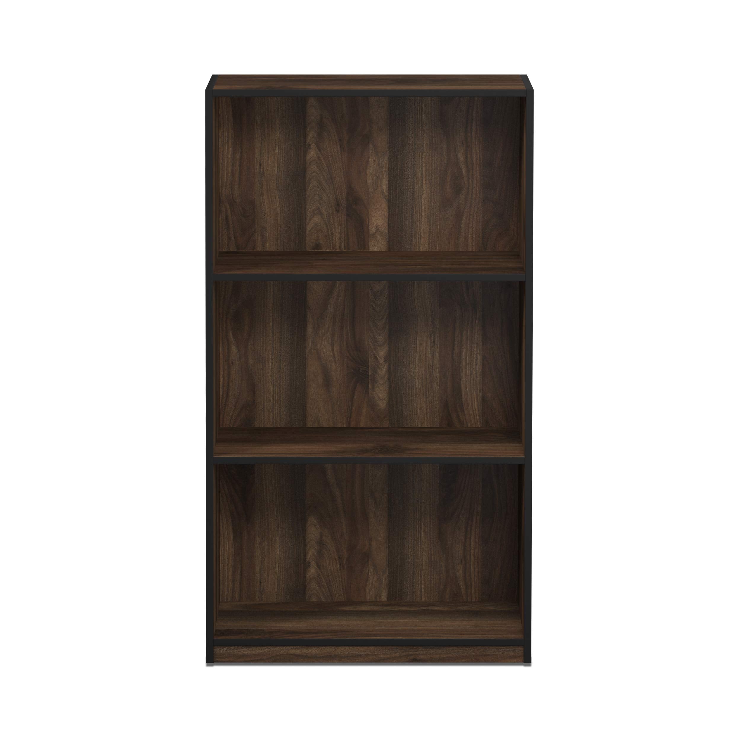 FURINNO Basic 3-Tier Bookcase Storage Shelves, Columbia Walnut