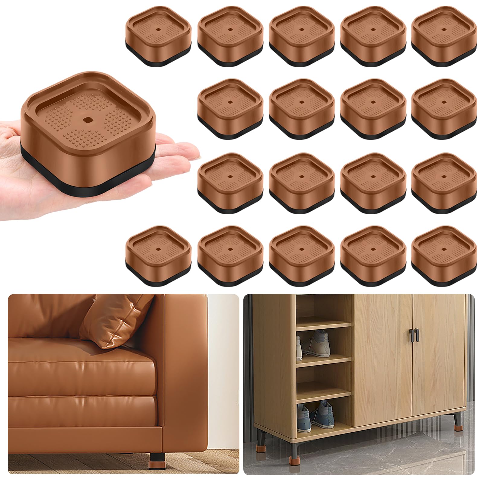 Shouwuhho 18 Pack Furniture Risers Adjustable Bed Risers Heavy Duty Lifts Height 1'', Square Stackable Bed Risers 1, 2 Or 3 Inch
