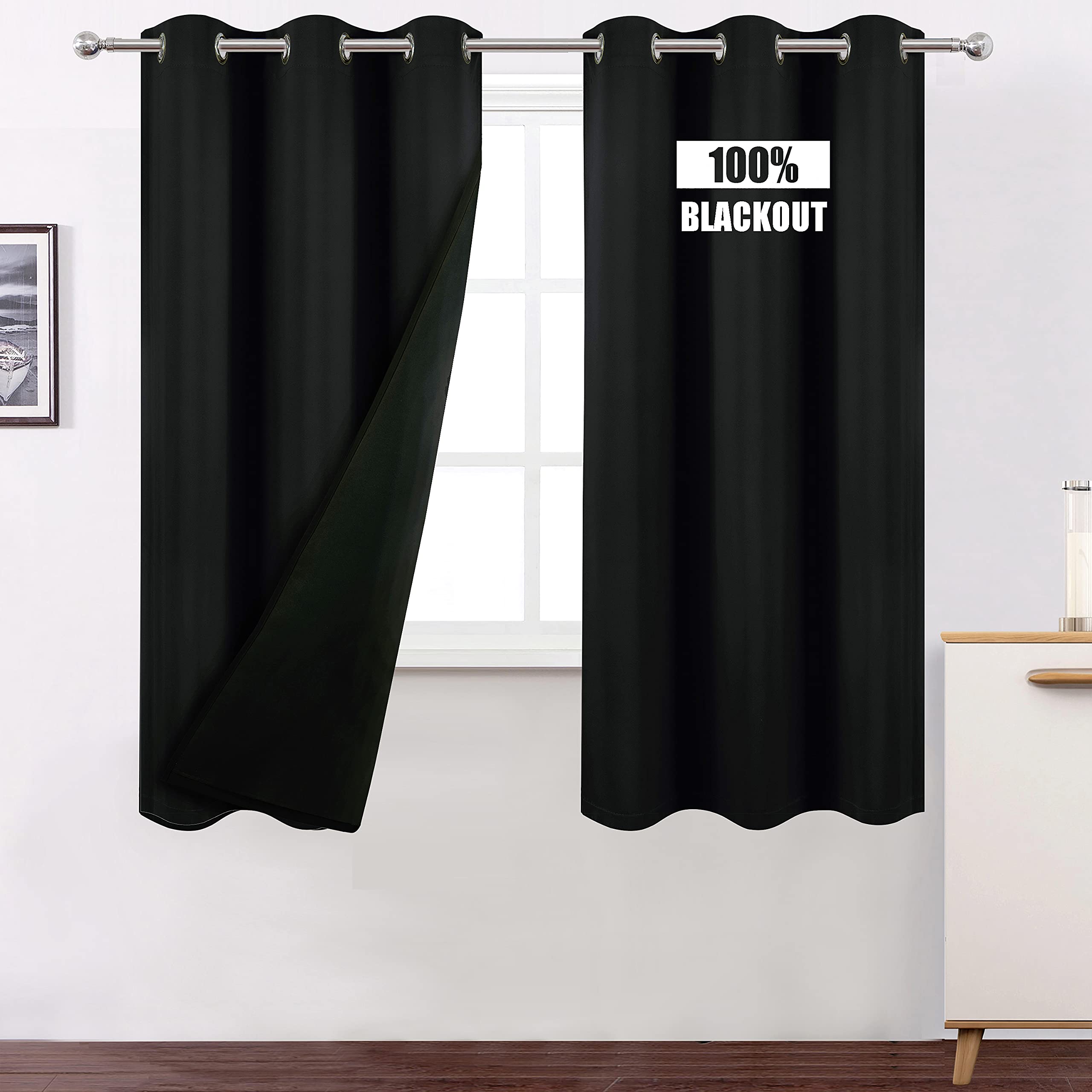 LEMOMO Light Beige Thermal Blackout Curtains/40 x 72 Inch/Set of 2 Panels Room Darkening Curtains for Bedroom and Living Room
