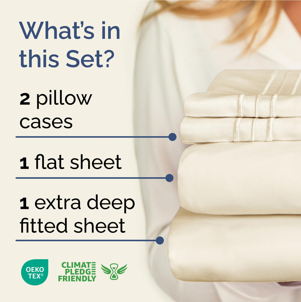 Extra Deep Pocket King Sheets - 4 Piece Breathable & Cooling Bed Sheets - Hotel Luxury Bed Sheet Set - Soft, Wrinkle Free & Comfy - Easily Fits Extra Deep Mattresses - Deep Pocket Off White Sheets Set