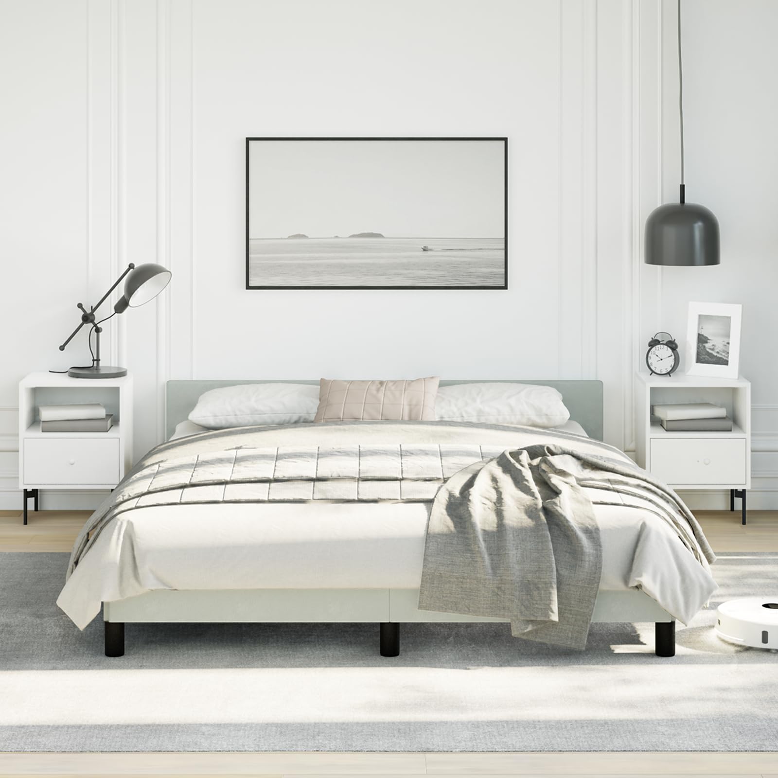 vidaXL Velvet Bed Frame Platform Bed, Scandinavian Style/Slats Support/No Box Spring Needed/Without Mattress/Easy Assembly, Light Grey Queen Bed