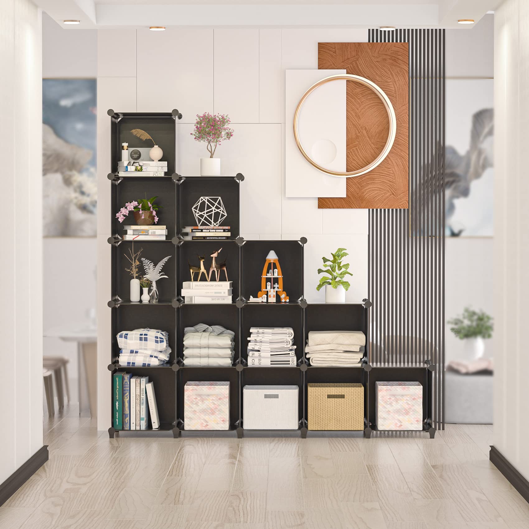 Neprock 16 Cubby Storage Organizer,Closet Clothes Storage Organizer,Cube Shelves Closet Organizers And Storage Shelves For Clothing Storage With Hammer, Bookshelf For Kids(Black)