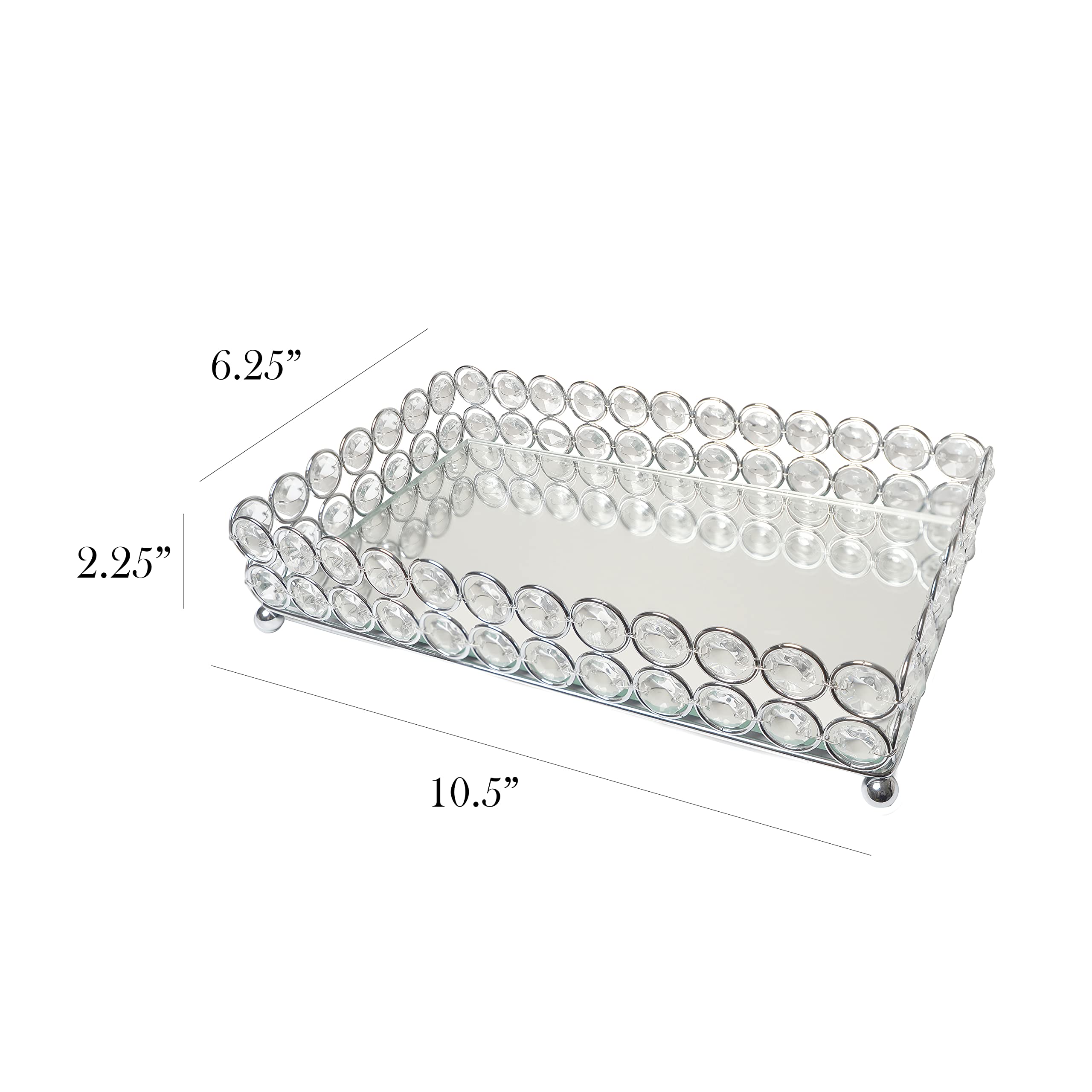 Elegant Designs Hg1010-Chr Elipse Crystal Decorative Mirrored Jewelry Or Makeup Cosmetic Perfume Vanity Organizer Tray, Chrome
