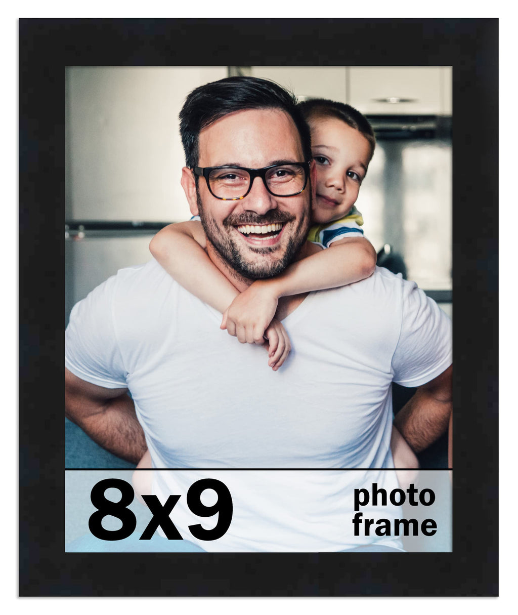 8x9 Frame Black Picture Frame - Complete Modern Photo Frame Includes UV Acrylic Shatter Guard Front, Acid Free Foam Backing Boar