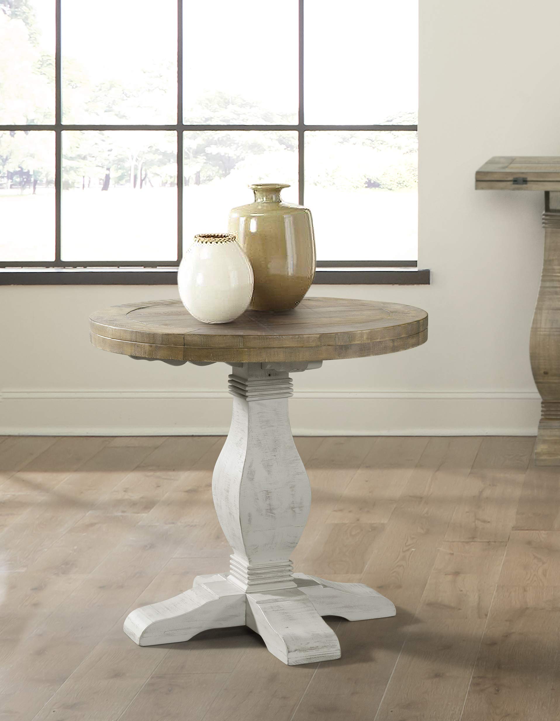 Martin Svensson Home Napa Round End Table, 26" W x 26" D x 25" H, White Stain & Reclaimed Pine, Rustic Farmhouse Accent Furniture