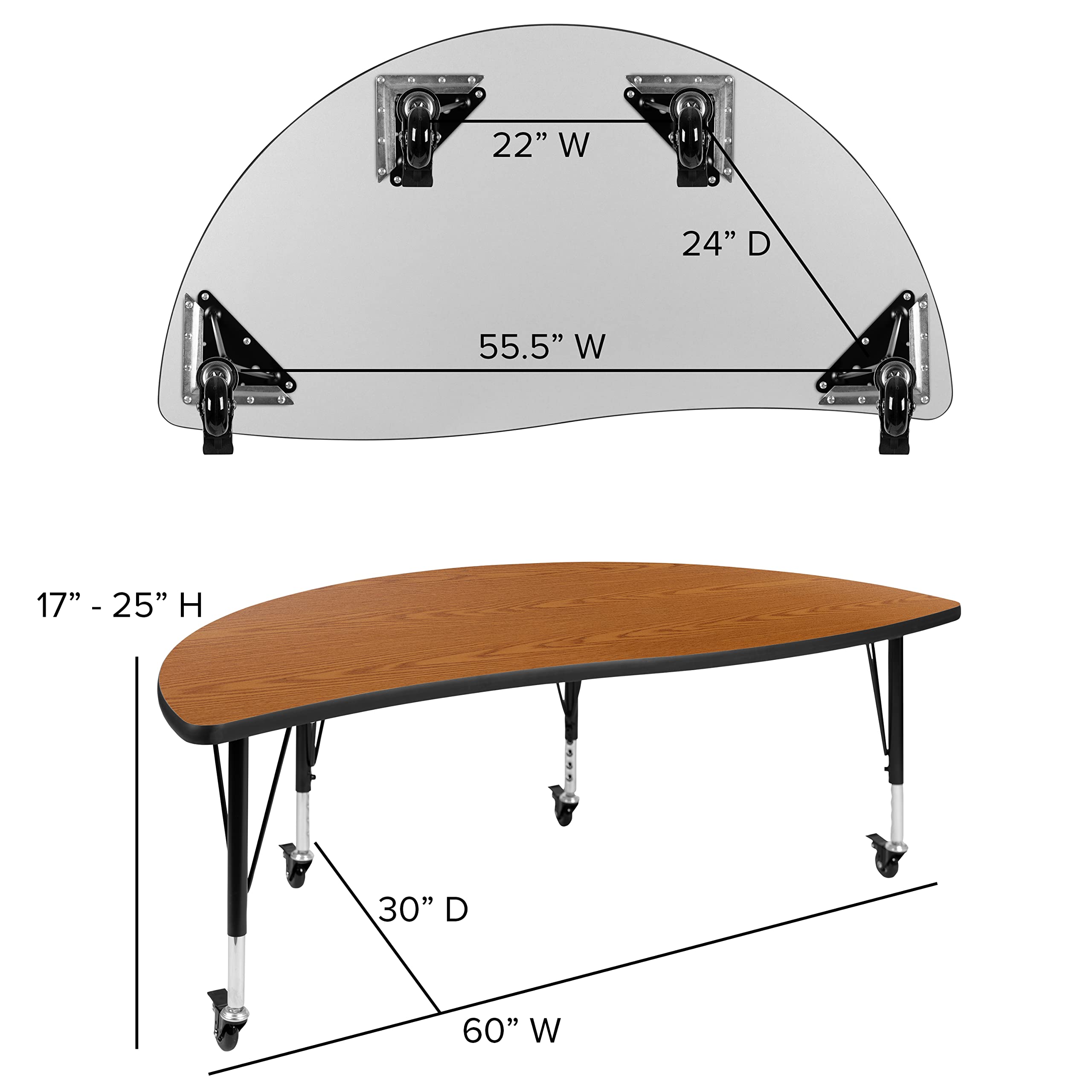 Flash Furniture 2 Piece Mobile 60" Circle Wave Collaborative Oak Thermal Laminate Kids Adjustable Activity Table Set