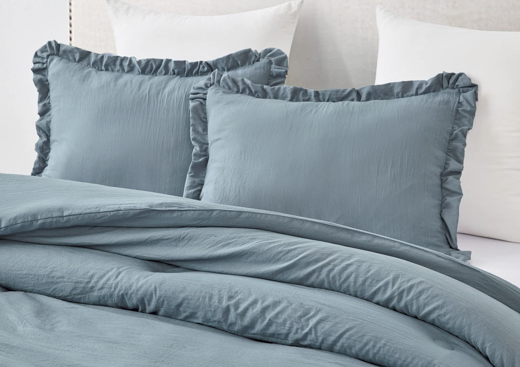 Chezmoi Collection Nora 2-Piece Ruffled Edge Trim Soft Washed Microfiber Comforter Set (Twin, Dusty Blue)