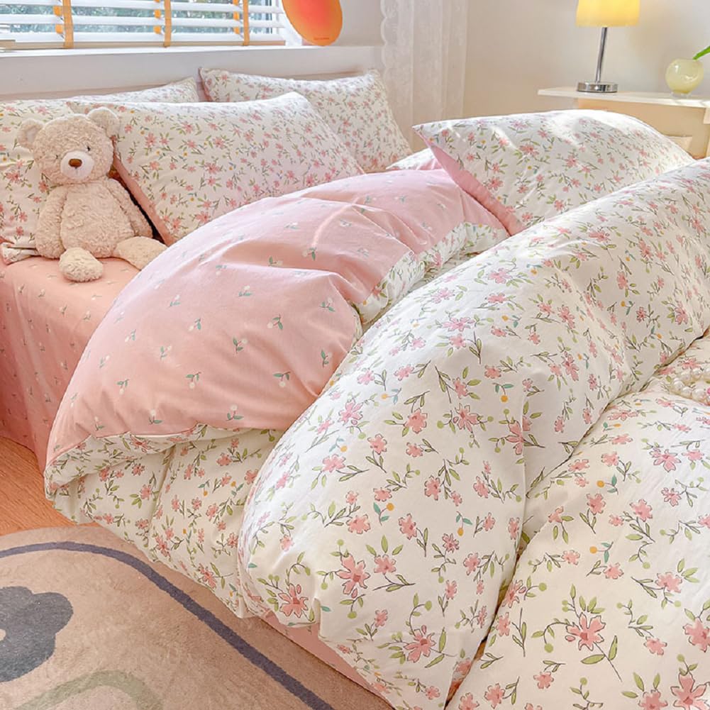 Pink Floral Duvet Cover Twin Garden Style White Duvet Cover Cotton Girls Pink Flower Comforter Cover Vintage Floral Botanical Du