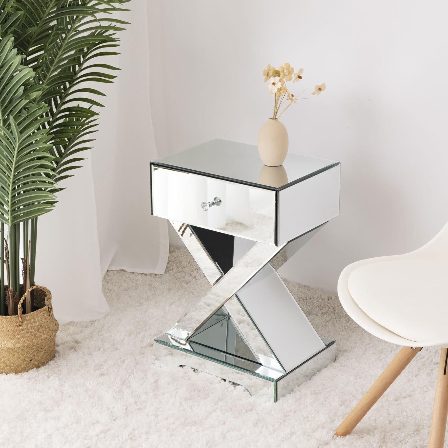Better Home Products Mirrored Modern Side Table