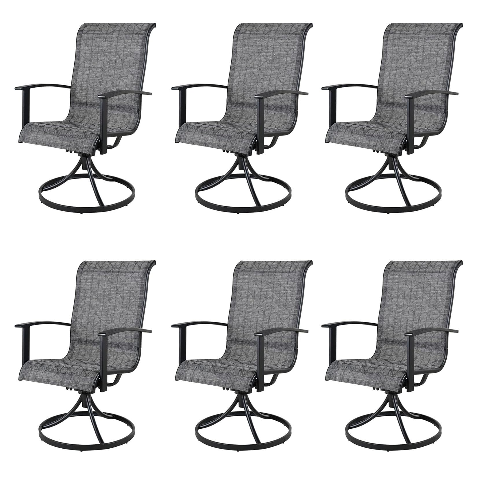 Grand Patio Outdoor Swivel Dining Chairs 6-Piece Patio Dining Chair Set Mesh Sling Patio High Back Swivel Rockers, Black & Grey Plaid