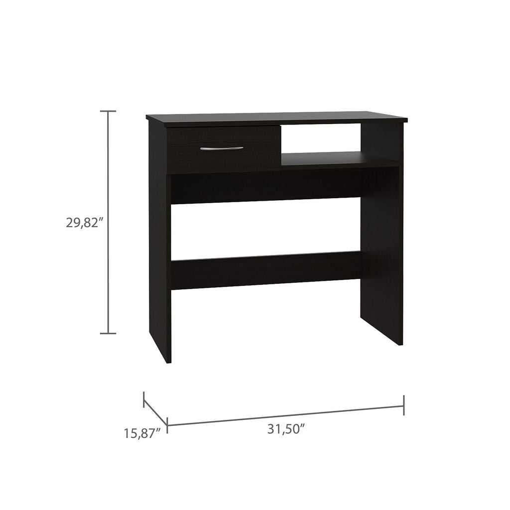 Treia Home Office Set with Computer Desk and Free-Standing Bookcase, Black