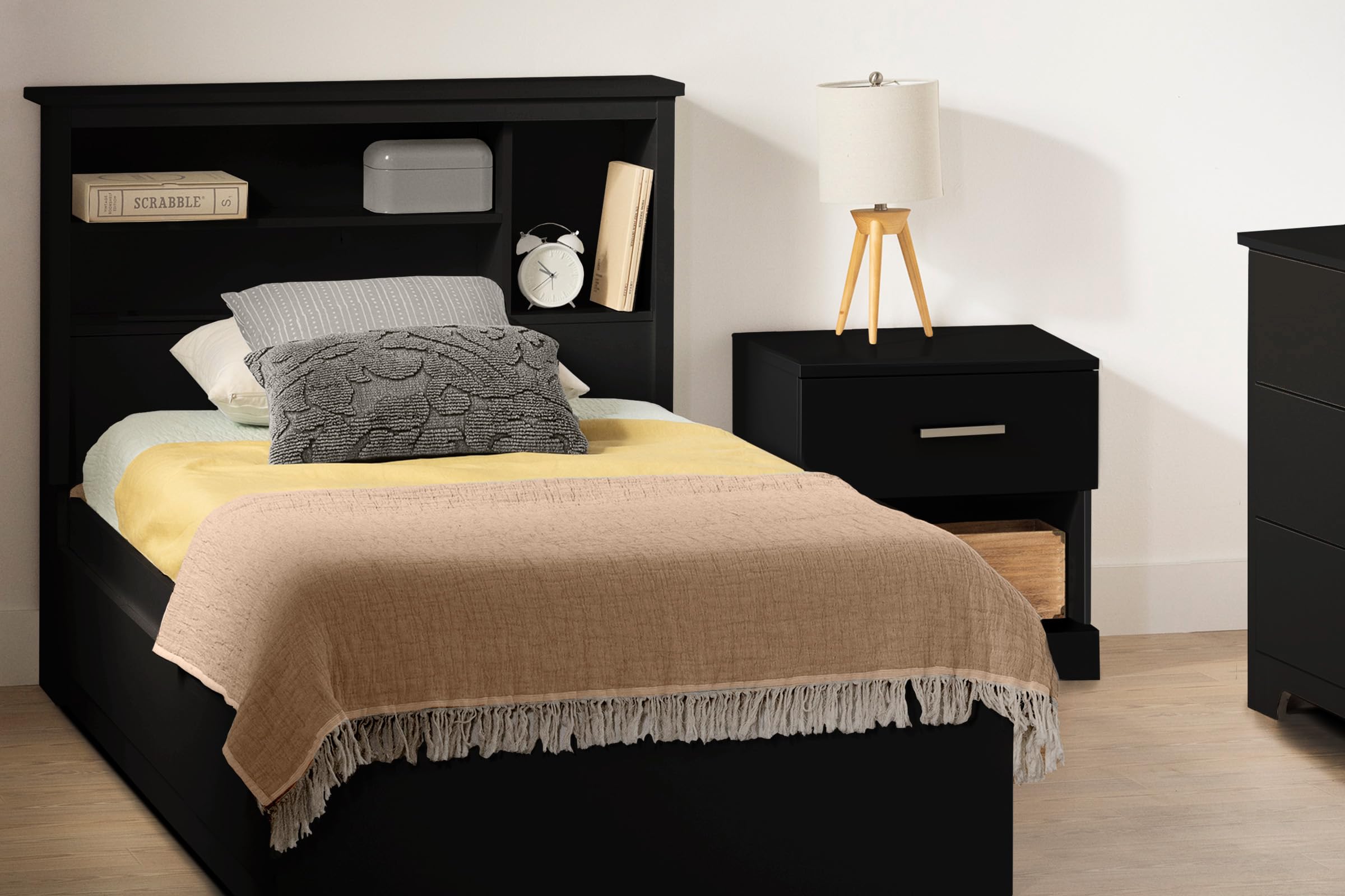 South Shore Gramercy Bed Pure Black, Contemporary