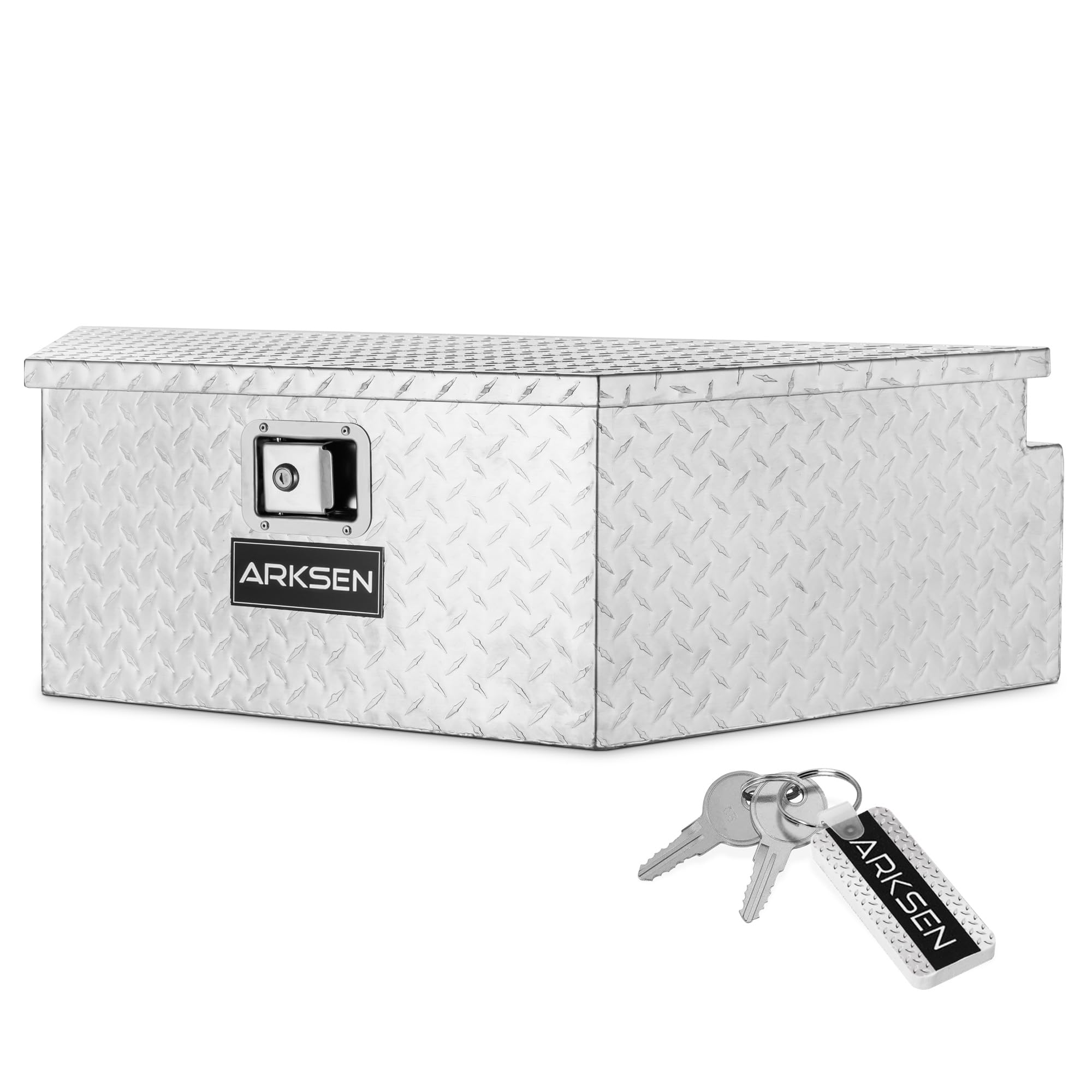 Arksen 39 Inch Aluminum Diamond Plate Tongue Box Tool Chest, Waterproof Under Truck Storage For Pick Up Truck Bed, Rv Trailer, A