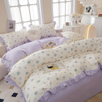 Lace Floral Duvet Cover Twin Cotton Purple Flower Duvet Cover 3 Pieces Girls Floral Comforter Cover Garden Style Princess Beddin