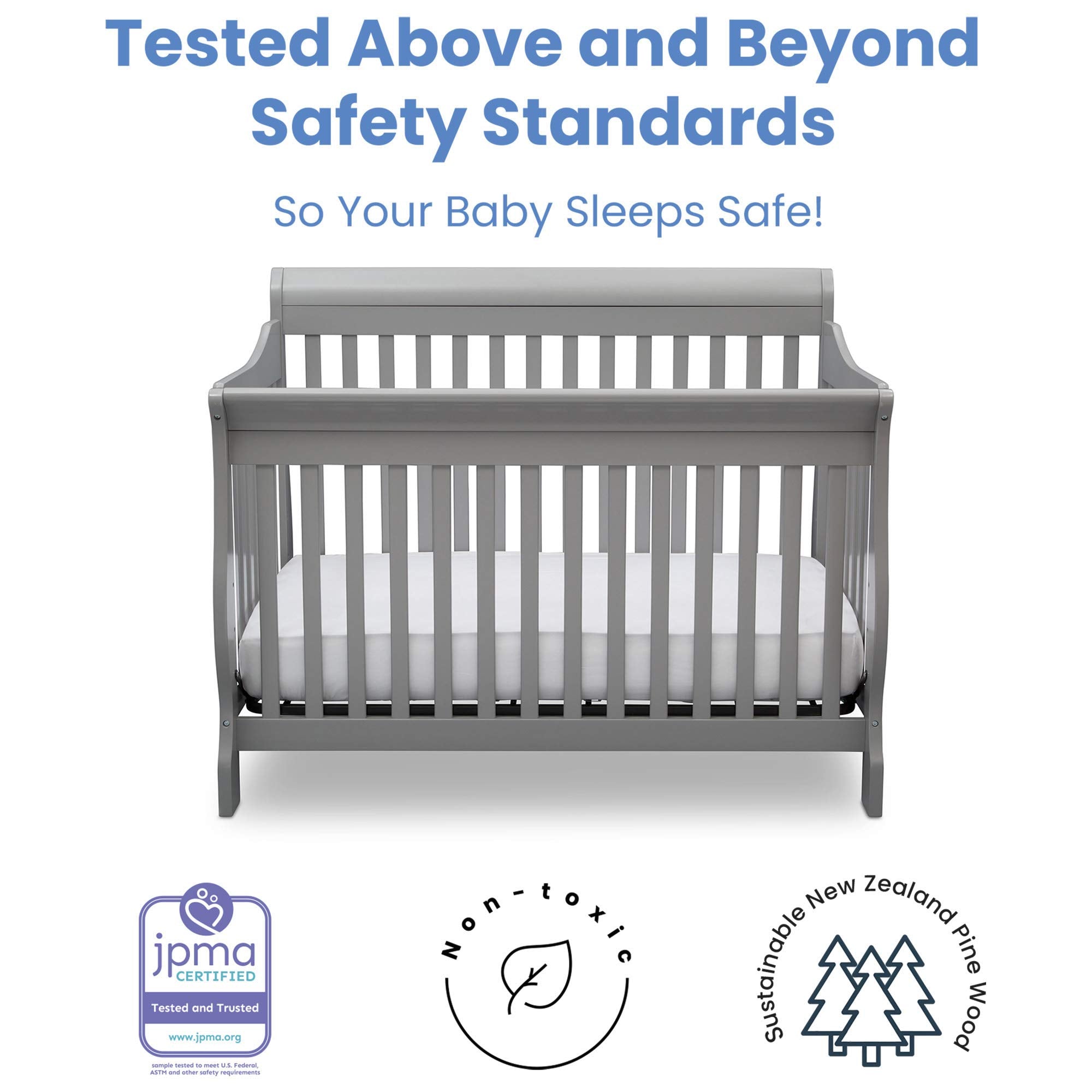 Delta Children Canton 4-in-1 Convertible Crib, Grey, Wood, 54.3"L x 35.3"W x 43.3"H, Model 7888-026,