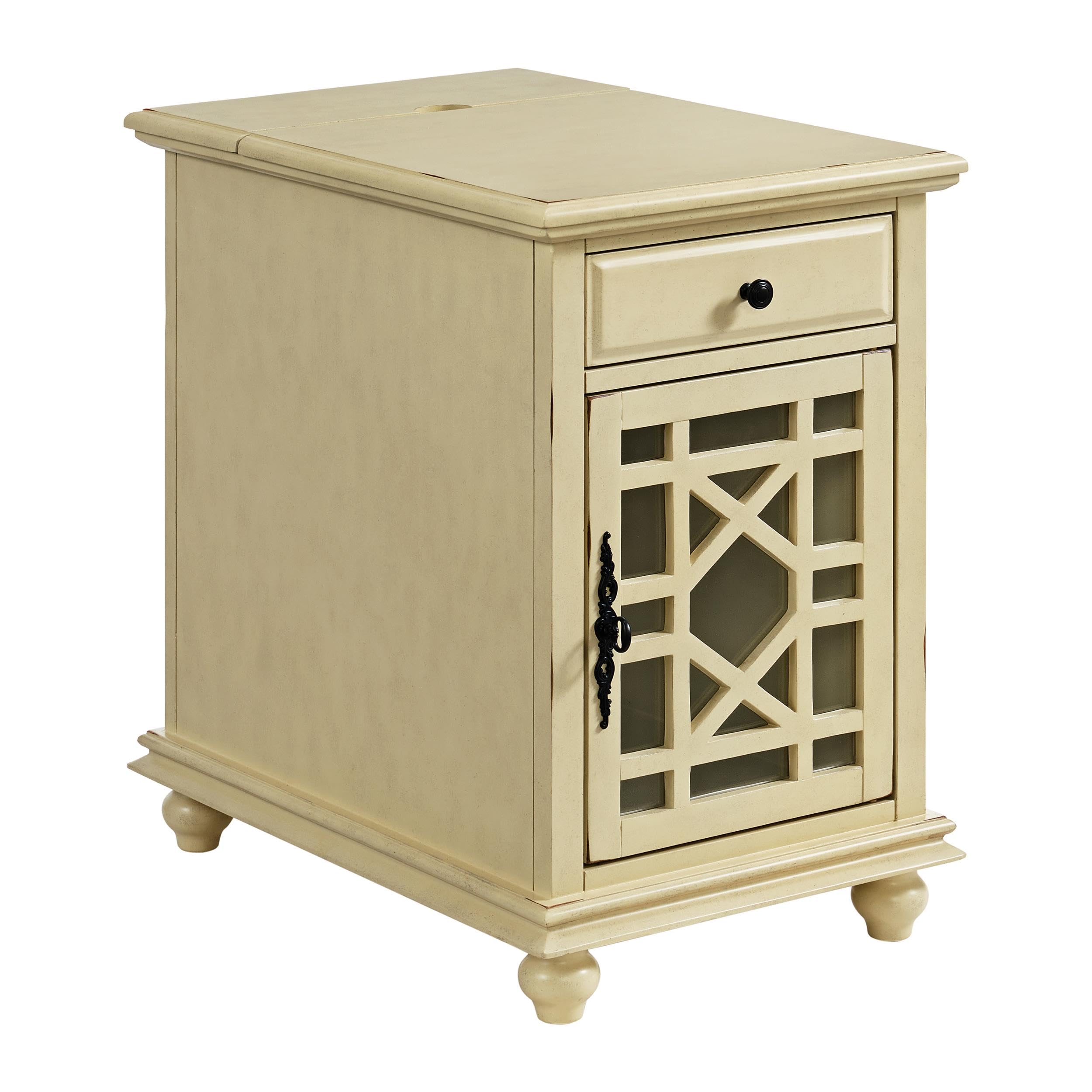 Martin Svensson Home Elegant Chairside End Table with Power, Antique Cream White
