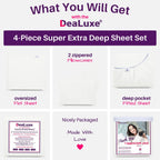 Deep Pocket Queen Sheet Sets - 21    Inch 4 Piece Queen Sheets Deep Pocket Sheets - Oversize Flat Sheet, Fitted Sheet & 2 Zipper