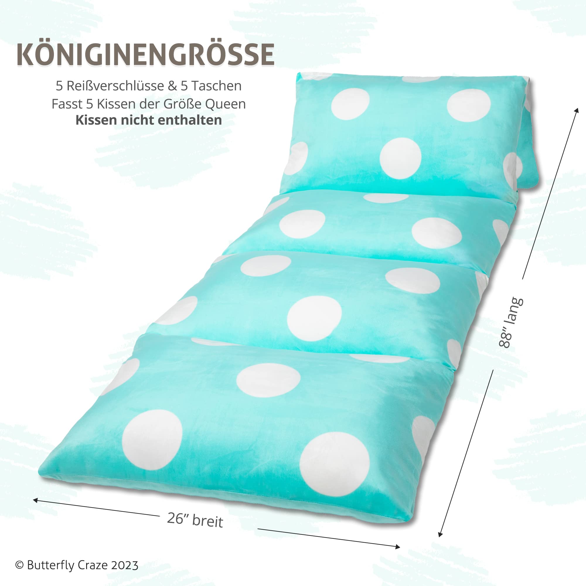 Butterfly Craze Floor Pillow Cover Queen Polka Aqua Lounger Cushion for Kids & Adults