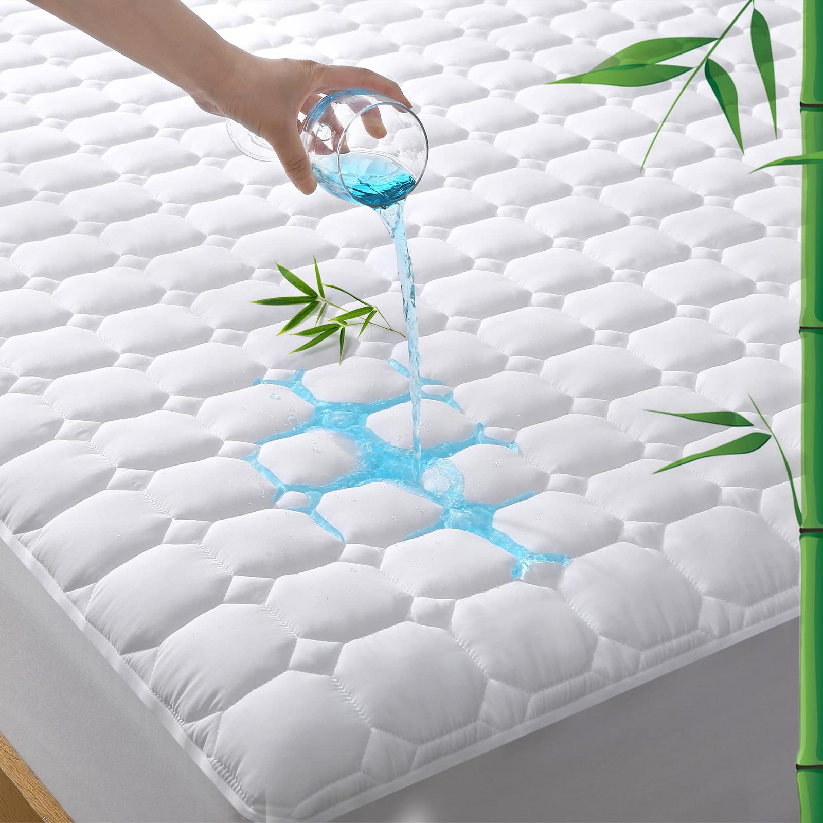 Unilibra Cal King Mattress Protector Waterproof Rayon From Bamboo, Deep Pocket Mattress Pad Cover Fit Up To 6''-21'', Breathable Soft Filling Quilted Fitted Mattress Topper