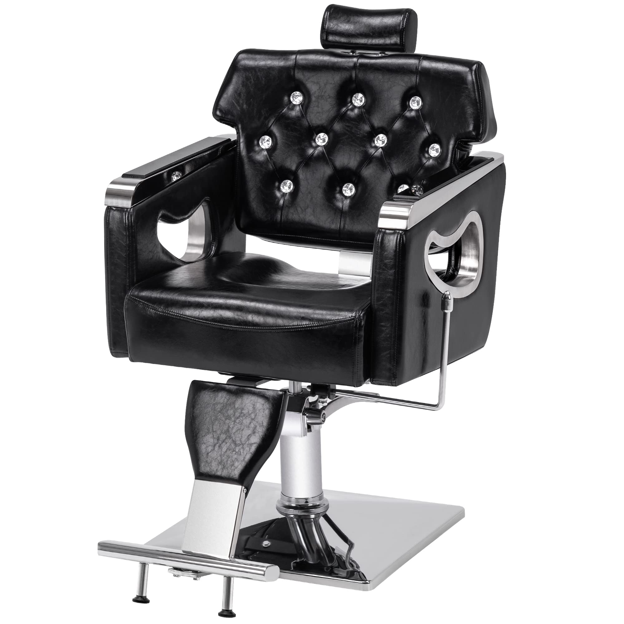 Barberpub Barber Chair Reclining Salon Chair For Hair Stylist, Antique Hair Spa Salon Styling Beauty Equipment 8132 (Black)
