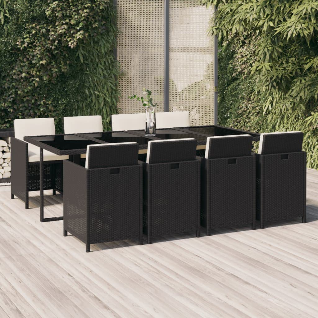 vidaXL Patio Dining Set 9 Piece with Cushions Garden Outdoor Terrace Balcony Dining Dinner Table and Chair Seat Seating Furniture Poly Rattan Black