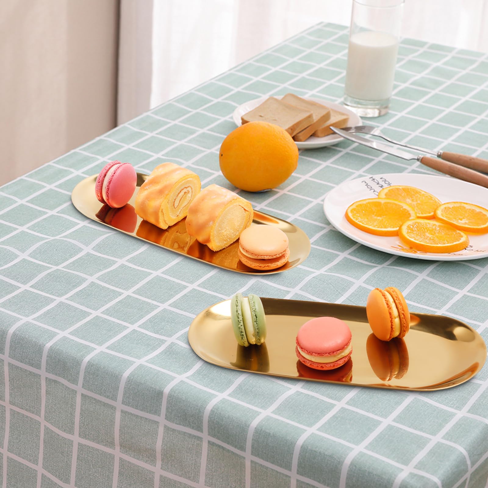 Gold Decorative Tray, Stainless Steel Jewelry Tray Towel Vanity Tray Dish Plate Tray Tea Fruit Storage Trays Cosmetics Jewelry O
