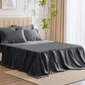 Cozylux Satin Sheets King Size - 6 Piece Dark Grey Bed Sheet Set With Silky Microfiber, 1 Deep Pocket Fitted Sheet, 1 Flat Sheet